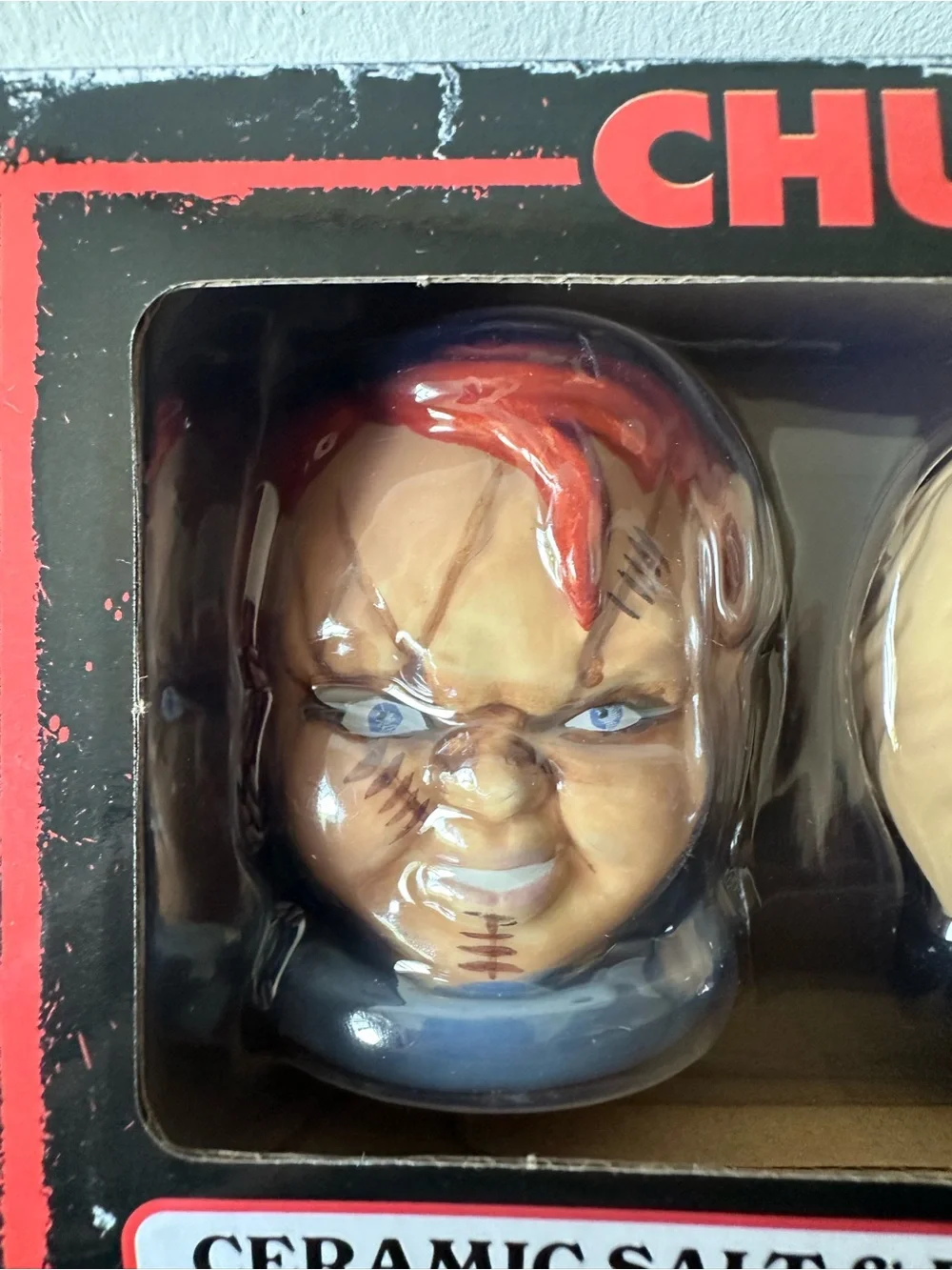 Chucky and Tiffany Ceramic Salt & Pepper Shaker Set Halloween Home Decor NWT